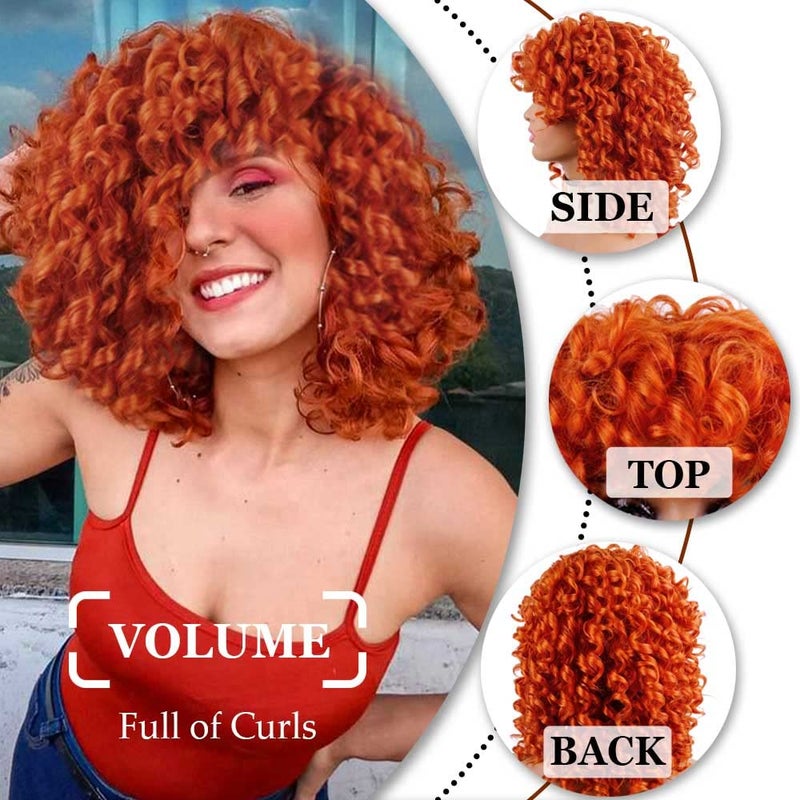 AIDUSA Short Loose Curly Wig for Black Women Short Curly Wigs for Women Curl Afro Wigs for Black Women Synthetic Hair Wig Natural for Women Soft Ginger Hair (Orange) - Image 4